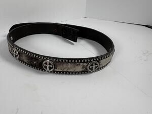 3D Hair On Hide Western Concho Belt 34 Hand Tooled Leather Cross USA